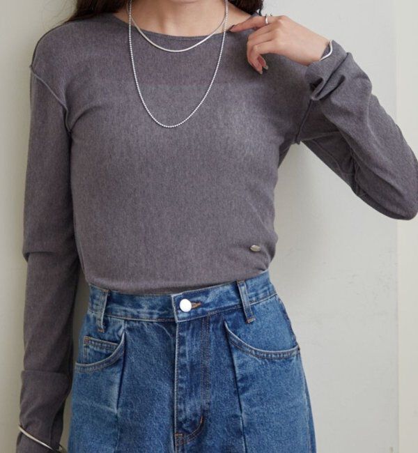  「プレート付きクルーシアーロンT」|Tシャツ・カットソー|チャコールグレー