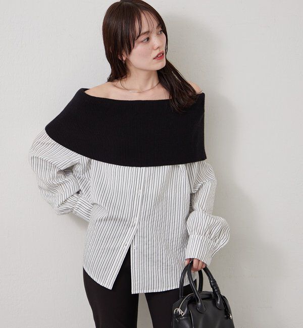  「オフショルリブストライプシャツ」|シャツ・ブラウス|
