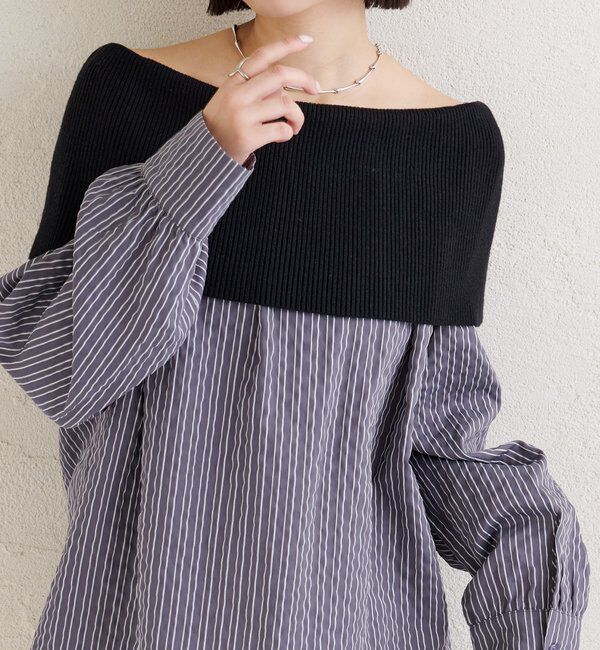  「オフショルリブストライプシャツ」|シャツ・ブラウス|