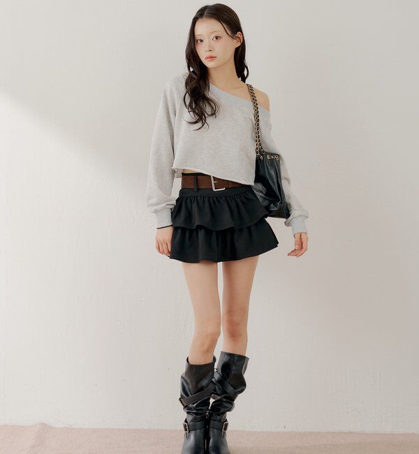  「ベルト付きローウエストティアードスカート」|スカート|