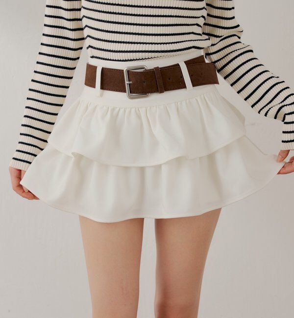  「ベルト付きローウエストティアードスカート」|スカート|