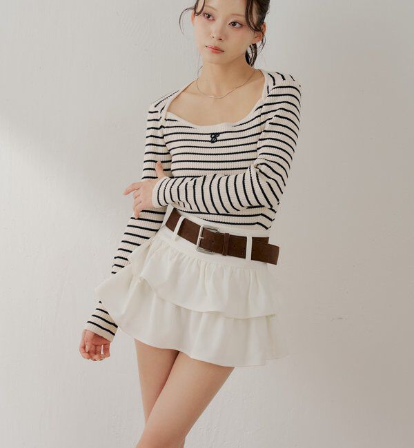  「ベルト付きローウエストティアードスカート」|スカート|