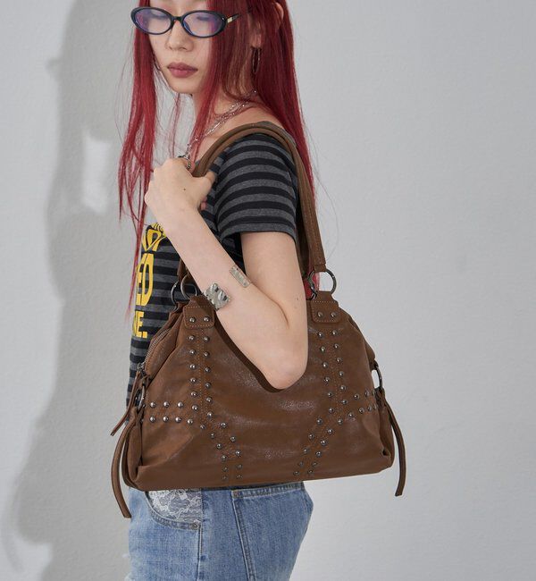  「スタッズショルダーバッグ（無地/ドット柄）」|トートバッグ|