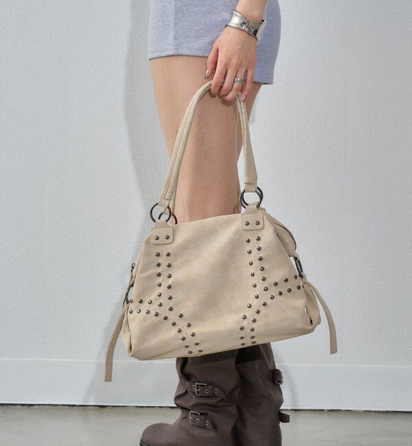  「スタッズショルダーバッグ（無地/ドット柄）」|トートバッグ|