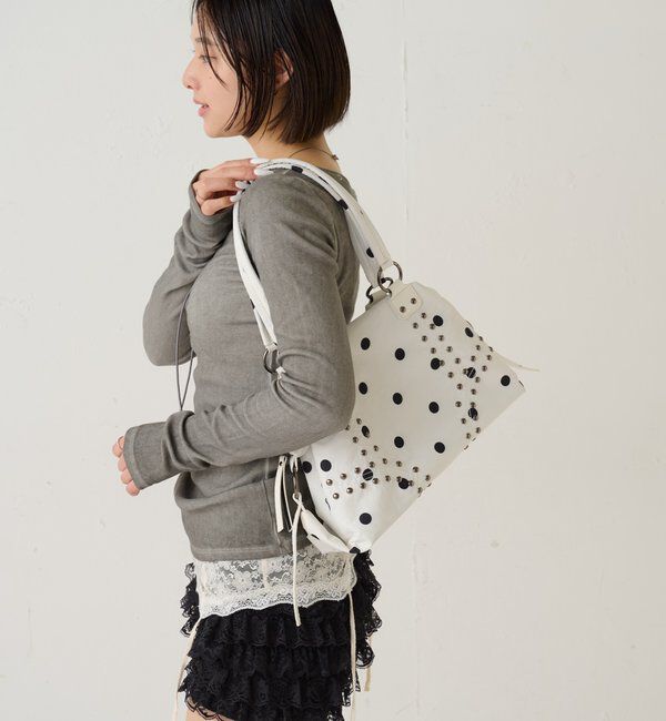  「スタッズショルダーバッグ（無地/ドット柄）」|トートバッグ|