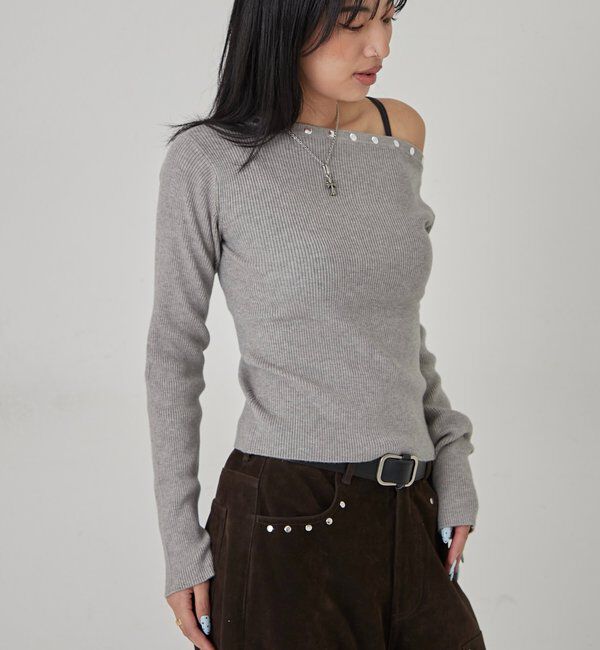  「スタッズワンオフショルニット」|ニット・セーター|