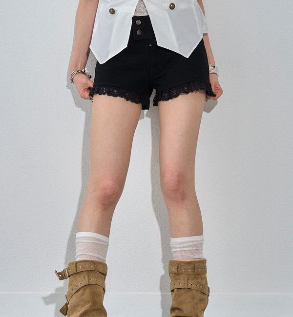  「ツイルレースマイクロショーツ」|チノ|ブラック