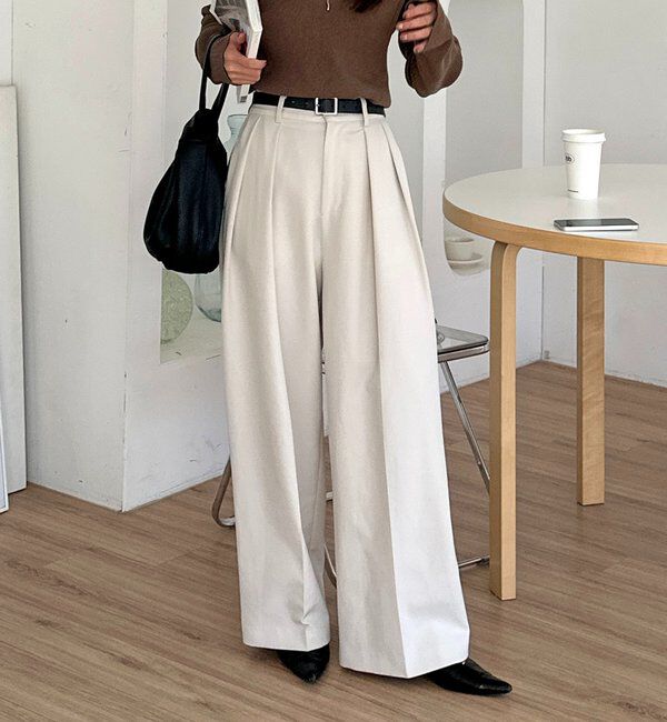  「【累計2万本突破！】【低身長・高身長サイズあり】2タックワイドパンツ」|チノ|エクリュ