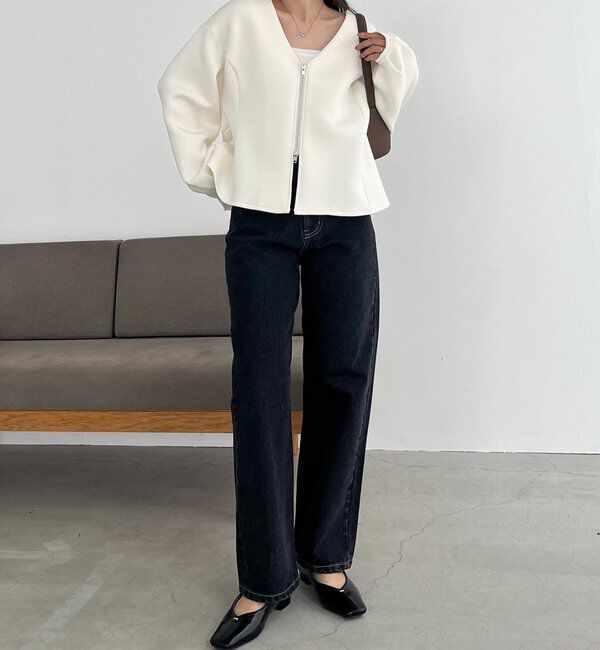  「【スタイルアップが叶う/伸縮性◎】ペプラムジップカーディガン」|Tシャツ・カットソー|