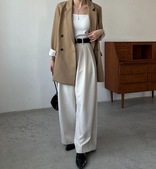  「【再販・サイズ展開あり・WEB限定カラー/グレージュ】Wテーラージャケット」|テーラードジャケット|