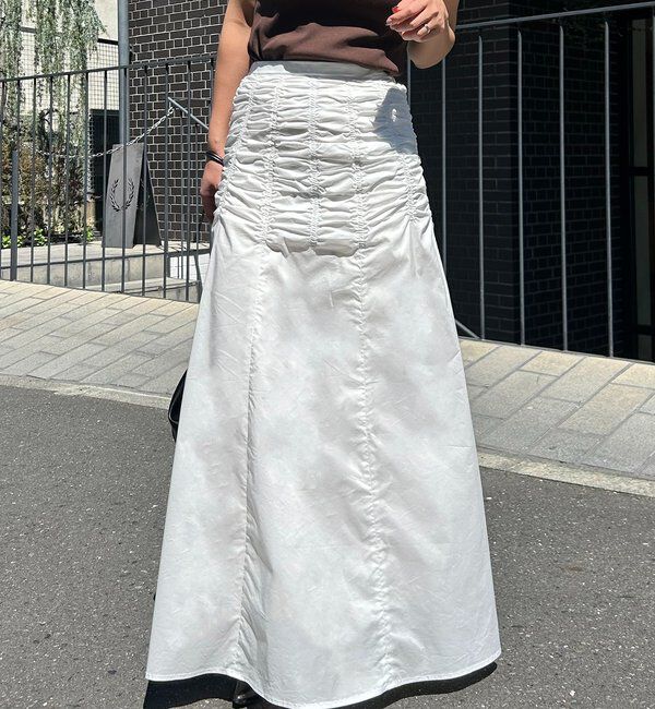  「ラインギャザースカート」|スカート|ホワイト
