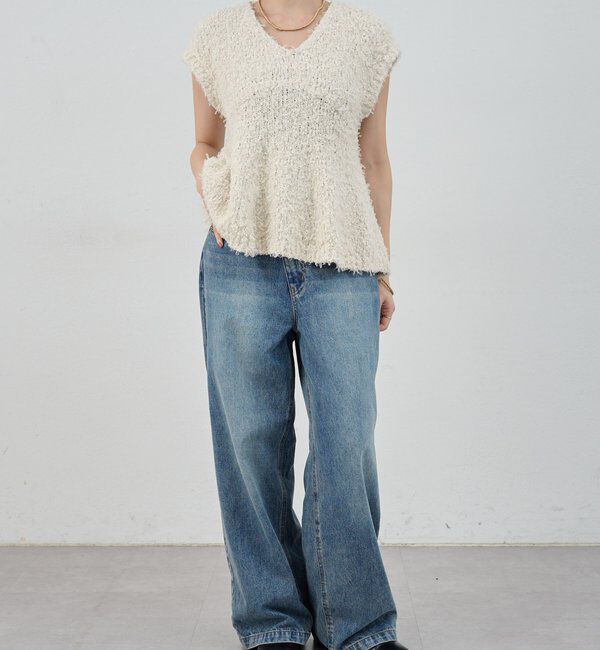  「ポンポンループ編みニット」|パーカー|