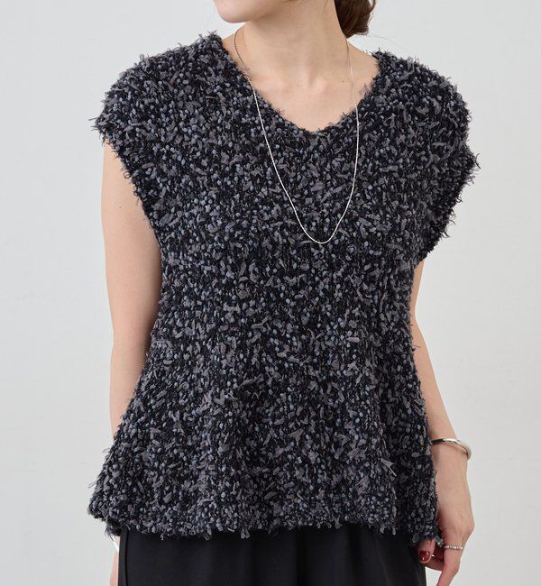  「ポンポンループ編みニット」|パーカー|ブラック