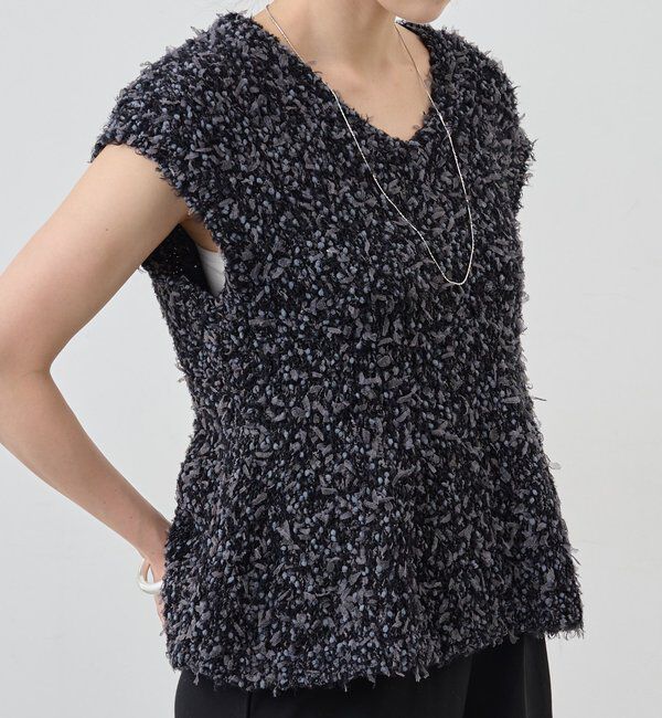  「ポンポンループ編みニット」|パーカー|