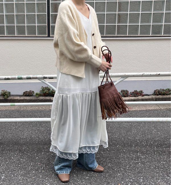  「裾レース切替サテンキャミワンピース」|ワンピース|