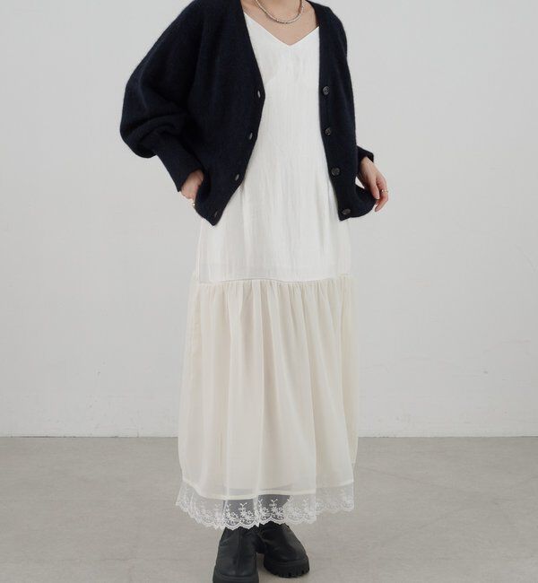  「裾レース切替サテンキャミワンピース」|ワンピース|