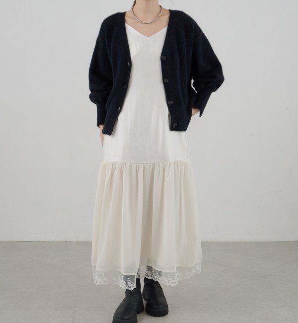  「裾レース切替サテンキャミワンピース」|ワンピース|