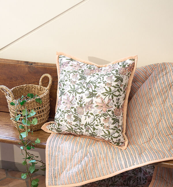 collex「ブロックプリント キルトクッションカバー 45&times;45」|その他|ピンク