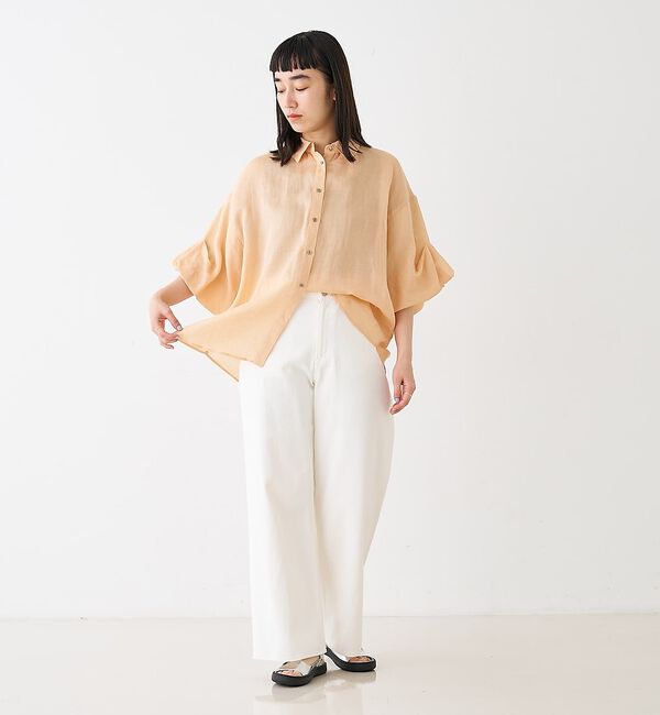 collex「ギャザー&タック半袖リネンブラウス」|シャツ・ブラウス|