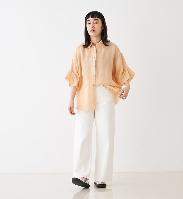 collex「ギャザー&タック半袖リネンブラウス」|シャツ・ブラウス|