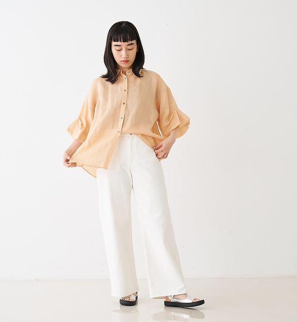 collex「ギャザー&タック半袖リネンブラウス」|シャツ・ブラウス|