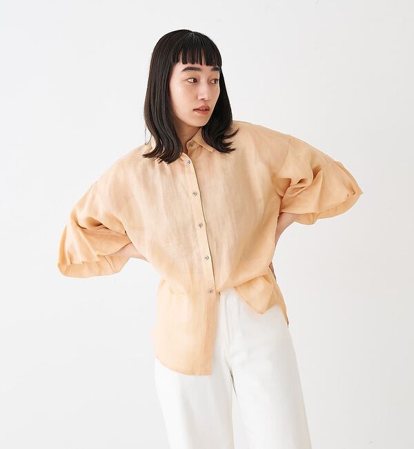 collex「ギャザー&タック半袖リネンブラウス」|シャツ・ブラウス|