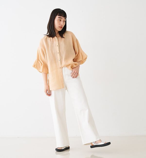 collex「ギャザー&タック半袖リネンブラウス」|シャツ・ブラウス|