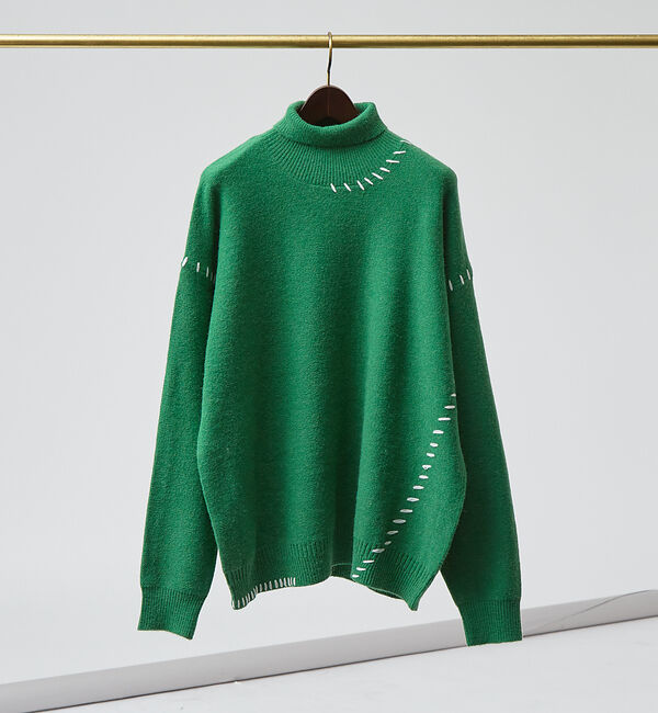 ABAHOUSE「【AH ABAHOUSE】ハンドステッチ タートルネック オーバー ニット」|ニット・セーター|グリーン