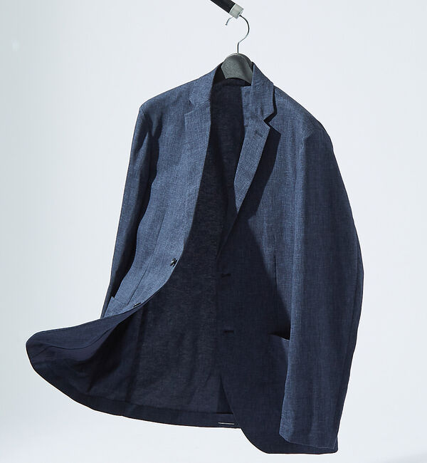 ABAHOUSE「【セットアップ対応】ソロストレッチリネン ライトジャケット / サマージャケット」|テーラードジャケット|ネイビー
