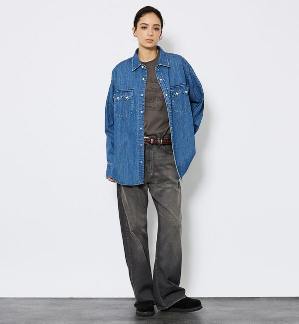 ABAHOUSE「【Johnbull／ジョンブル】ガーメントダイ フレアワイドパンツ／セットアップ」|デニム|