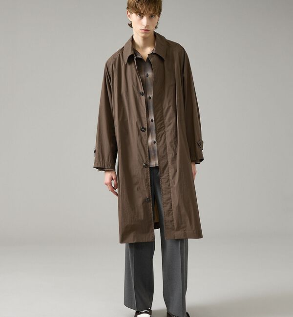 ABAHOUSE「クリスピーナイロン バルカラーコート / オーバーサイズ / 軽量 ストレッチ」|ステンカラーコート|