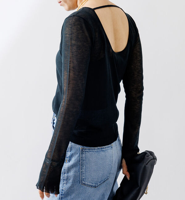 Rouge vif「バックデザインハイゲージシアーニットプルオーバー」|ニット・セーター|ブラック