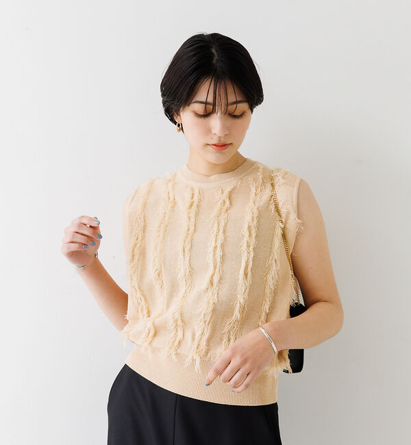 Rouge vif「フリンジニットノースリーブプルオーバー」|ニット・セーター|