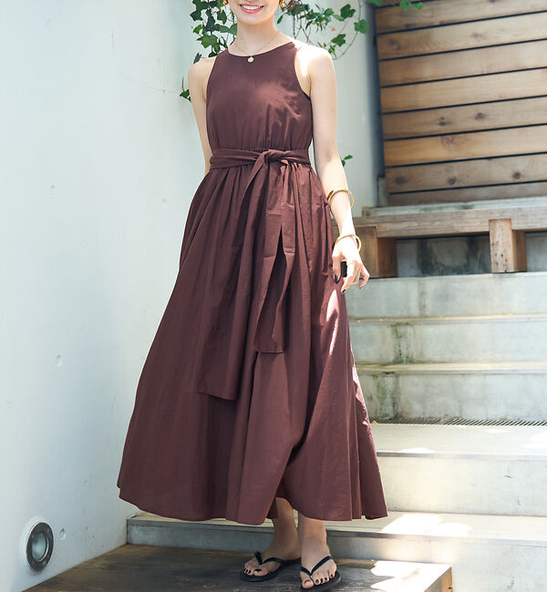 Rouge vif「【一部店舗限定】コットンローンノースリーブリボンワンピース」|ワンピース|ブラウン