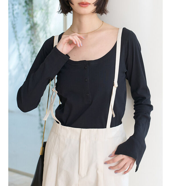 Rouge vif「コットンヘンリーネックプルオーバー」|Tシャツ・カットソー|ブラック