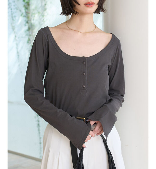 Rouge vif「コットンヘンリーネックプルオーバー」|Tシャツ・カットソー|チャコールグレー