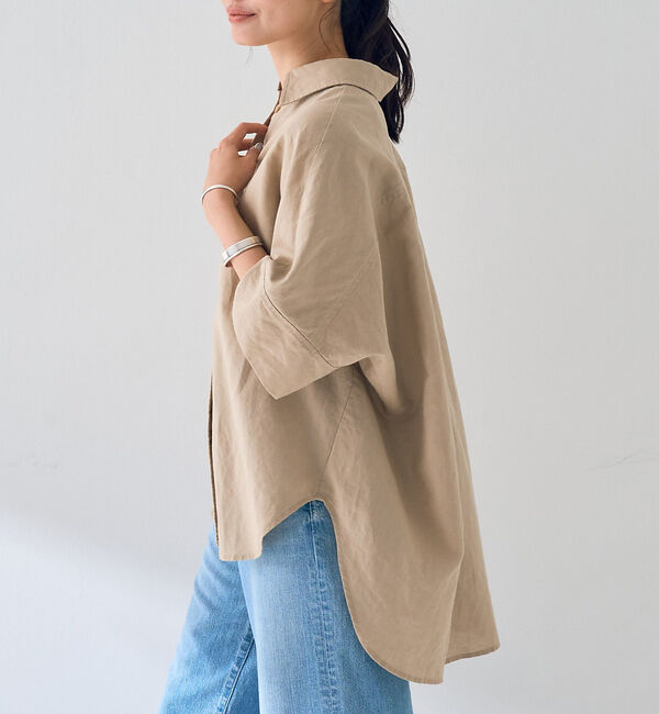Rouge vif「麻混変形フォルムシャツ」|シャツ・ブラウス|ベージュ