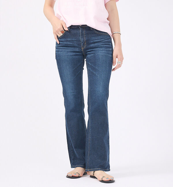 Rouge vif「【SOMETHING / サムシング】LISA フレアデニムパンツ」|デニム|ダークネイビー