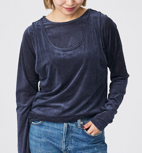 Rouge vif「【Keena/キーナ】レイヤートップス/トップス/レイヤード/２枚セット/上品【」|Tシャツ・カットソー|ネイビー