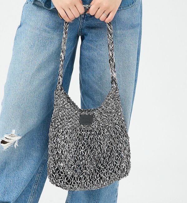 Rouge vif「【Swaraj /スワラージ】手編みのメタリックマクラメ・ショルダーバッグ（裏地」|ショルダー・メッセンジャー|ブラック