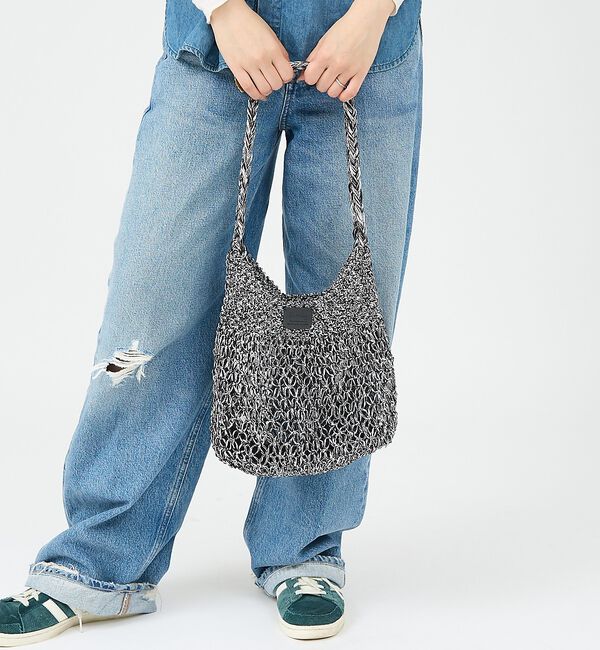 Rouge vif「【Swaraj /スワラージ】手編みのメタリックマクラメ・ショルダーバッグ（裏地」|ショルダー・メッセンジャー|