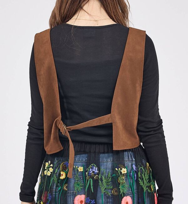 Rouge vif「【Le Melange/ル・メランジュ】ECOスウェードビスチェ/フェイクレザー」|ベスト・ジレ|