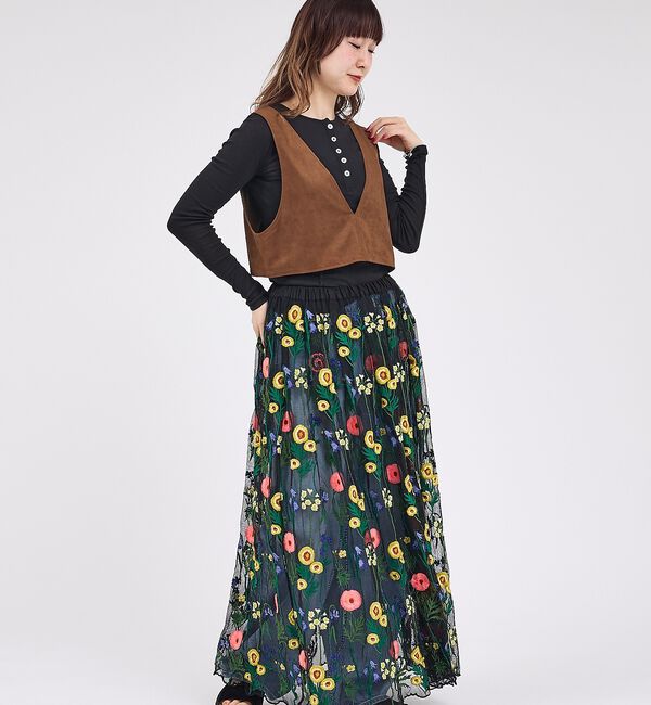 Rouge vif「【Le Melange/ル・メランジュ】ECOスウェードビスチェ/フェイクレザー」|ベスト・ジレ|