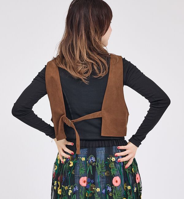 Rouge vif「【Le Melange/ル・メランジュ】ECOスウェードビスチェ/フェイクレザー」|ベスト・ジレ|