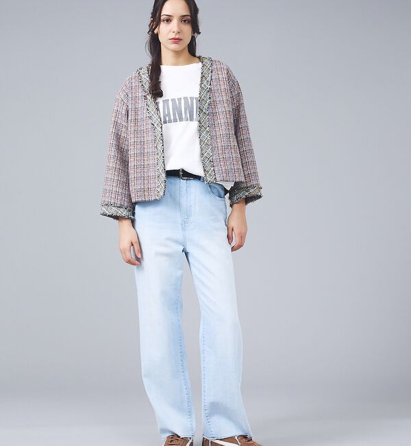 Rouge vif「【Le Melange/ル・メランジュ】ツイードジャケット/ノーカラージャケット」|ノーカラージャケット|