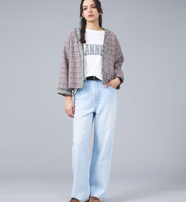 Rouge vif「【Le Melange/ル・メランジュ】ツイードジャケット/ノーカラージャケット」|ノーカラージャケット|