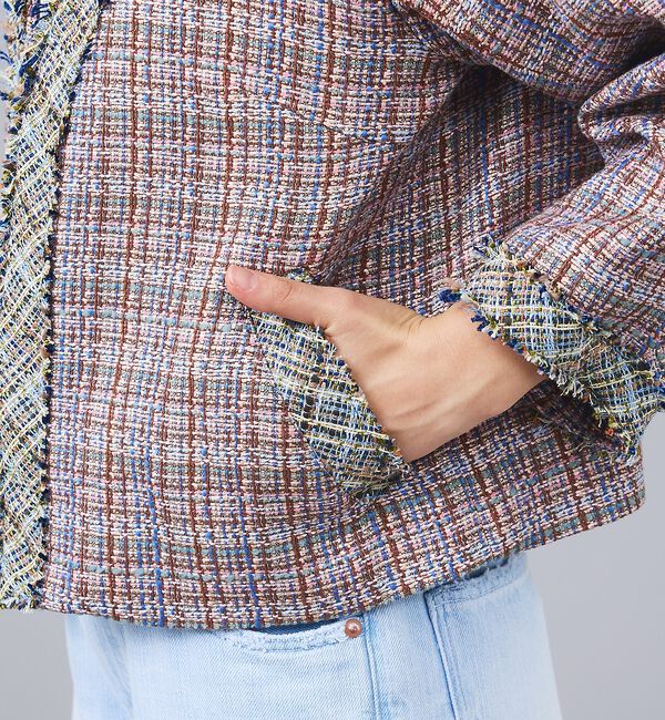 Rouge vif「【Le Melange/ル・メランジュ】ツイードジャケット/ノーカラージャケット」|ノーカラージャケット|