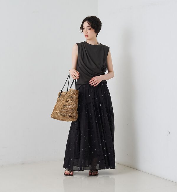 Rouge vif「インドドット刺繍ギャザーフレア切り替えスカート/ウエストゴム【予約】」|スカート|