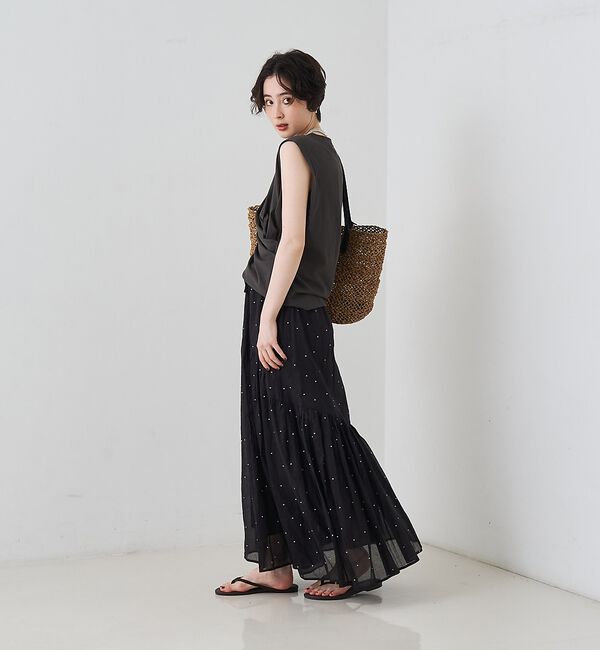 Rouge vif「インドドット刺繍ギャザーフレア切り替えスカート/ウエストゴム【予約】」|スカート|