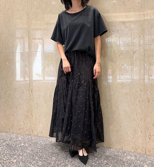 Rouge vif「インドドット刺繍ギャザーフレア切り替えスカート/ウエストゴム【予約】」|スカート|